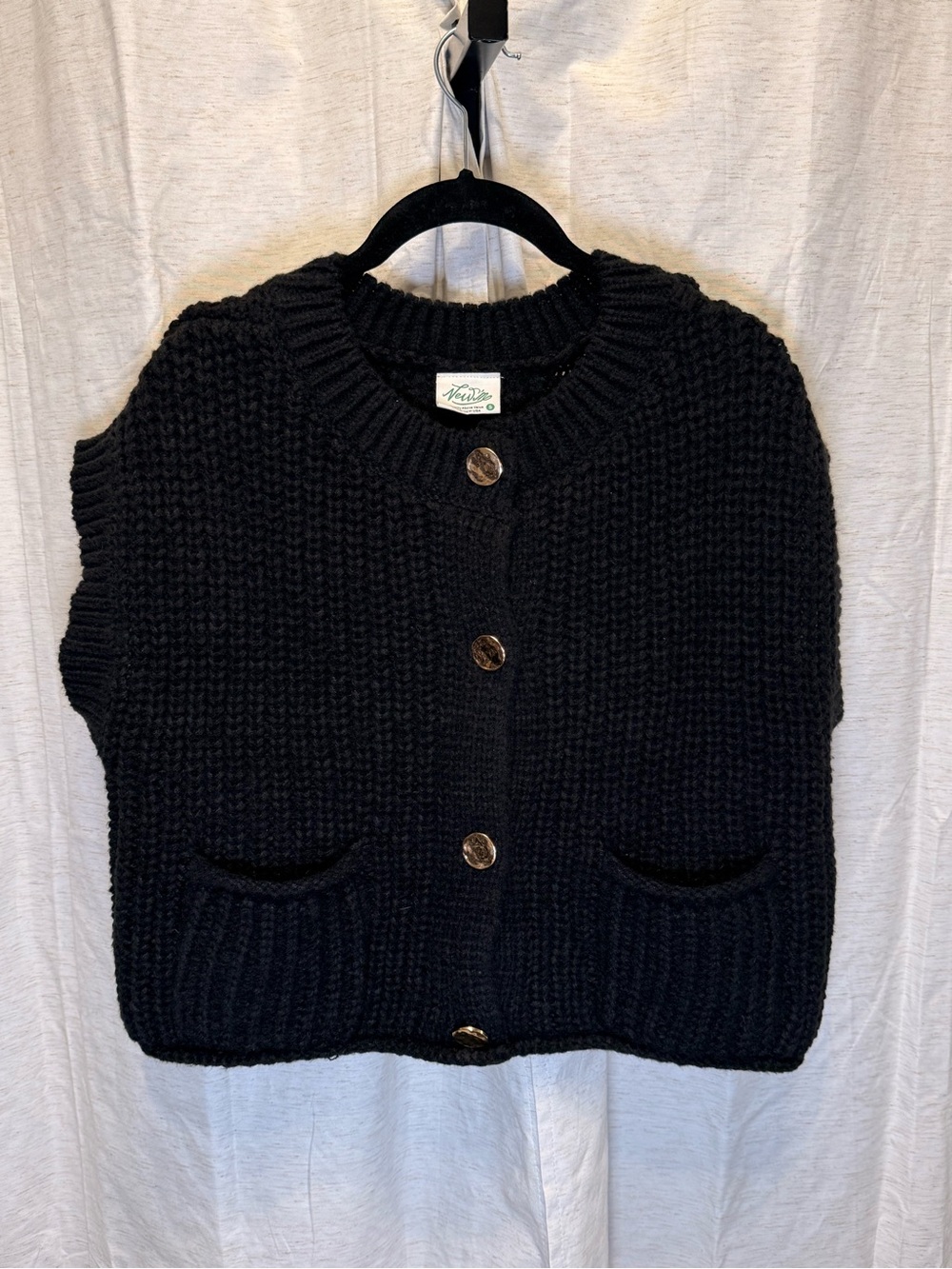 Trendy Knit Black Button-Front Women's Sweater Vest
